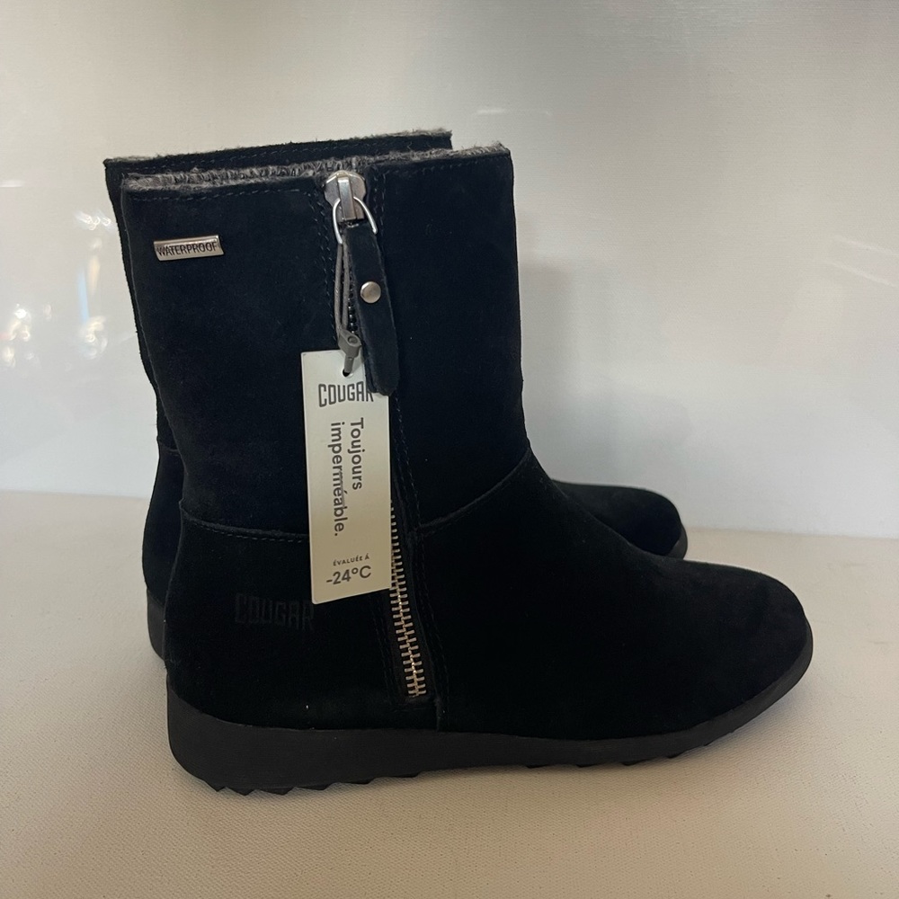 WOMENS COUGAR BLACK SUEDE WATERPROOF BOOTS VITO-S SIZE 6 ZIP UP
